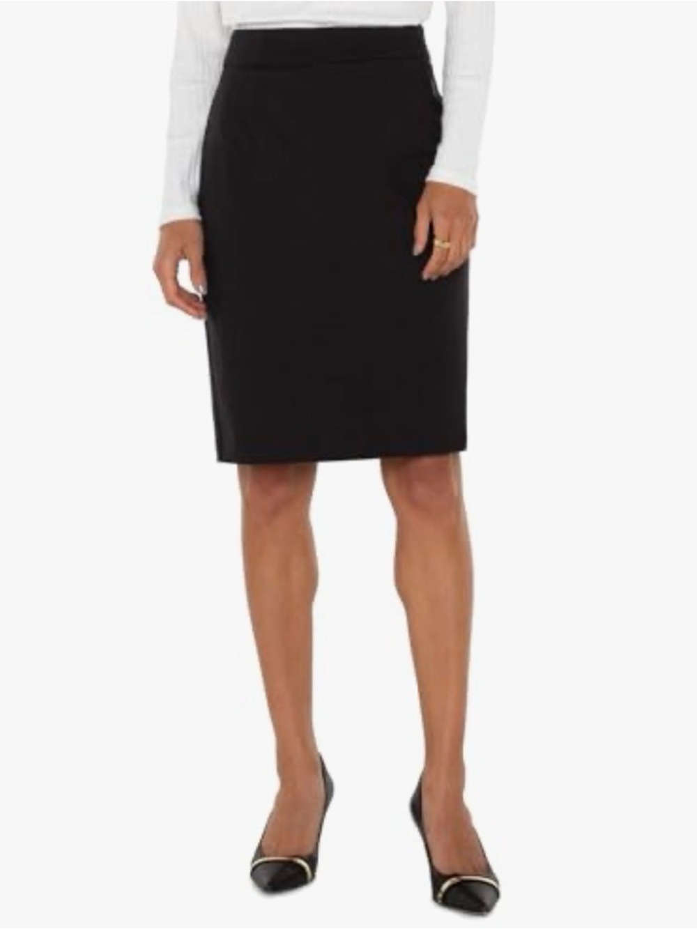LOFT Solid Black Pencil Skirt - Sleek Workwear. Two slit pockets in front